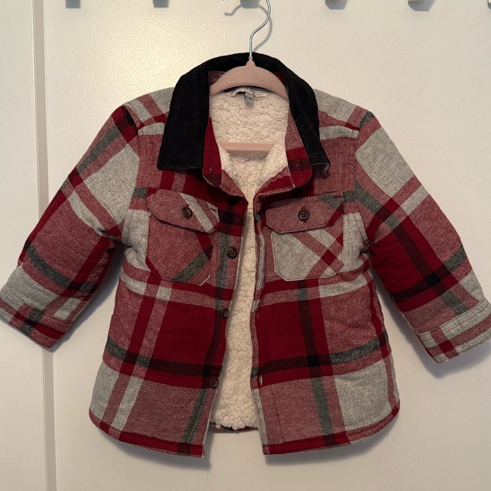 12-18M shearling lined plaid jacket